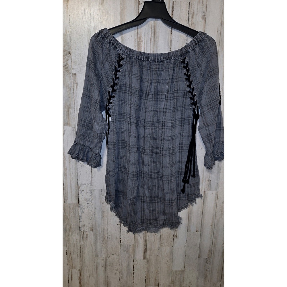 Standard Grace size S Lyocell Blouse Top Embroidered Off-the-Shoulder FRinge - Picture 2 of 5